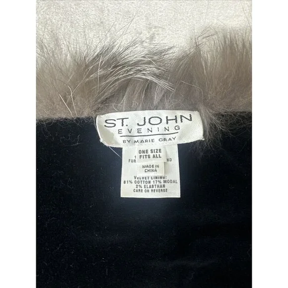 Women’s ST.John Evening Scarf Dyed Fox 95% Silk Velvet Lining Gray One Size - Picture 11 of 11